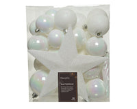 Pack of 33 White Iris Shatterproof Baubles With Christmas Tree Topper