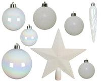 Pack of 33 White Iris Shatterproof Baubles With Christmas Tree Topper - 2