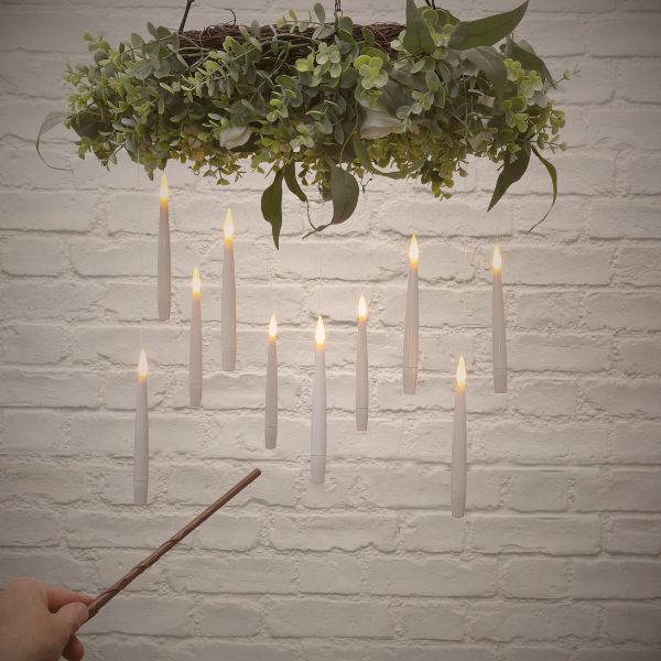 10 Floating White Candles with Magic Wand Controller Christmas Tree Lights