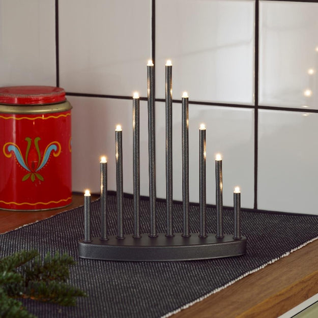 Grey Metal Candlestick Bridge with 10 LED Lights