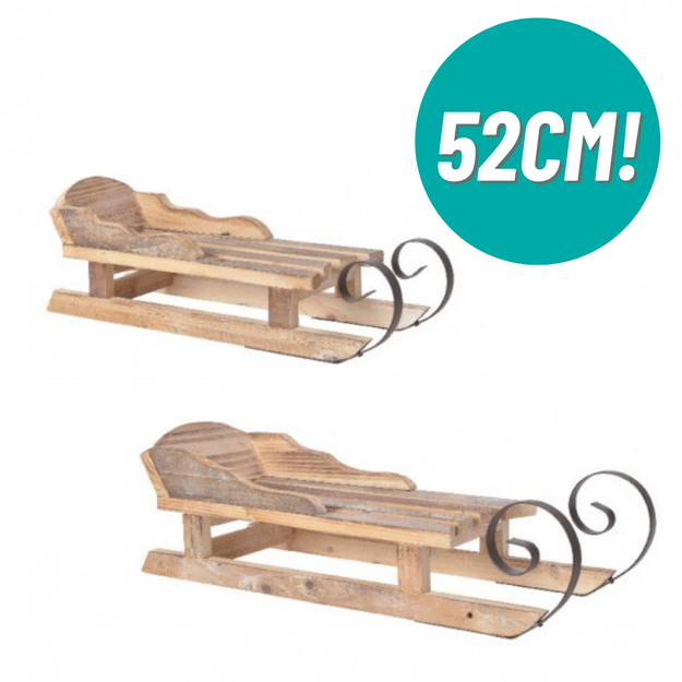 Pack of 2 Large & Small Wooden Traditional Christmas Sleighs for Display