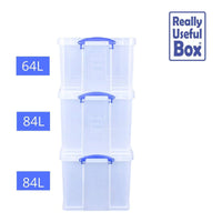 Mega Pack of 2 84 Litre and 1 64 Litre Large Clear Strong Really Useful Christmas Storage Box with Lids - 2