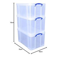 Mega Pack of 2 84 Litre and 1 64 Litre Large Clear Strong Really Useful Christmas Storage Box with Lids - 3