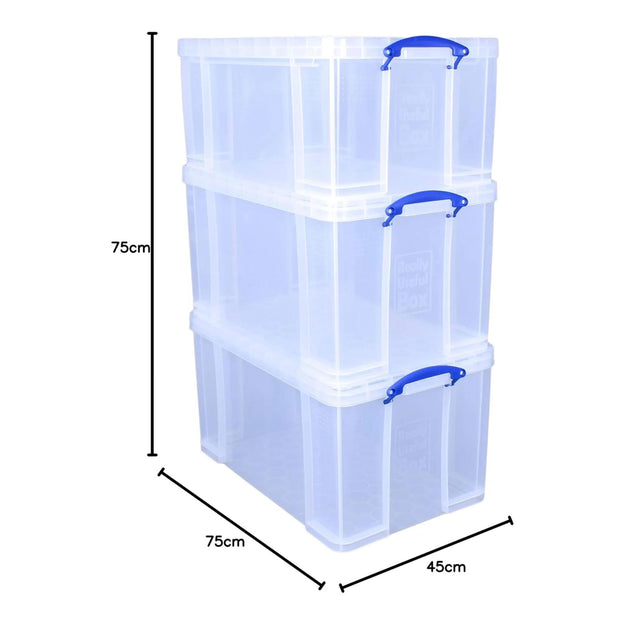 Mega Pack of 2 84 Litre and 1 64 Litre Large Clear Strong Really Useful Christmas Storage Box with Lids