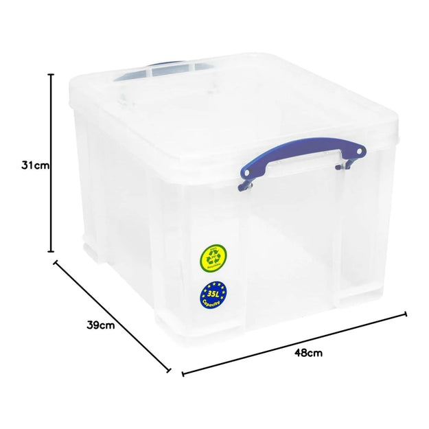 35 Litre Large Clear Strong Really Useful Christmas Storage Box with Lid