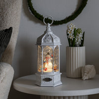 Ornate White Snowman Lantern Water Spinner