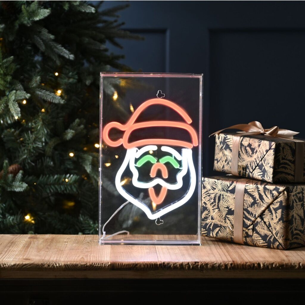 30cm Neon Christmas Santa Face Silhouette Display