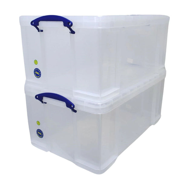 64 Litre Large Clear Strong Really Useful Christmas Storage Box with Lid