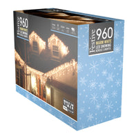 960 Warm White Snowing Icicle Timer Lights