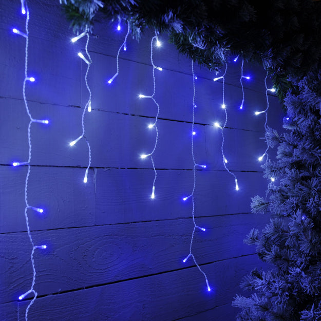 360 Blue and White Snowing Icicle Timer Lights