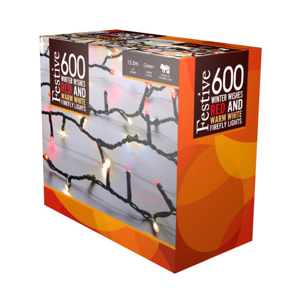 600 Red and Warm White Firefly Twinkling Christmas Lights