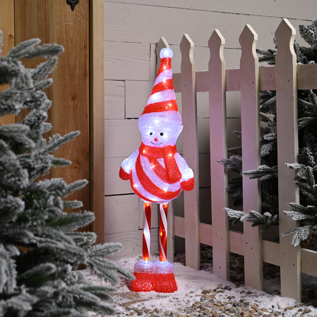 70cm Lit Christmas Acrylic Candy Stripe Snowman with 40 White LED's