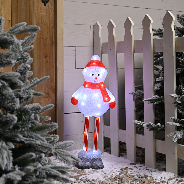 70cm Lit Christmas Acrylic Snowman with Candy Cane Legs with 40 White LED's