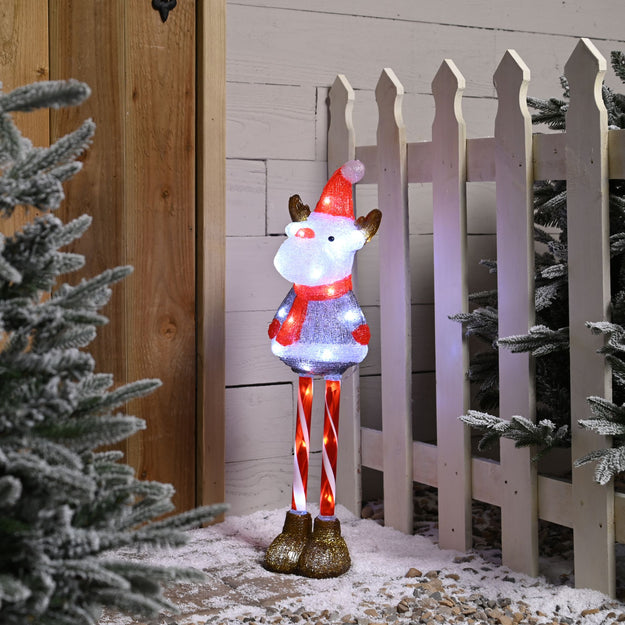 70cm Lit Christmas Acrylic Reindeer with Candy Cane Legs with 40 White LED's