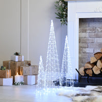 Set of 3 Dewdrop Cone Christmas Trees with White LED's