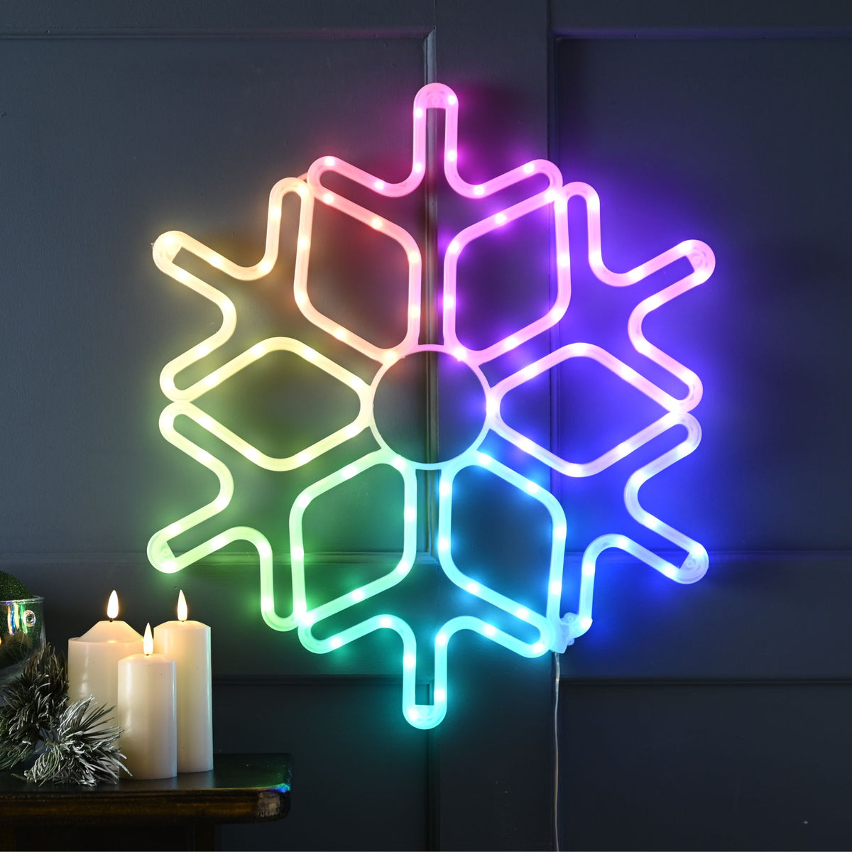 57cm Colour Shifting Snowflake Wall Light Silhouette