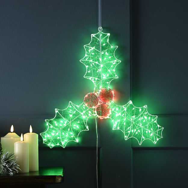 45cm Christmas Holly Dewdrop Wall Light Silhouette with 170 LED's