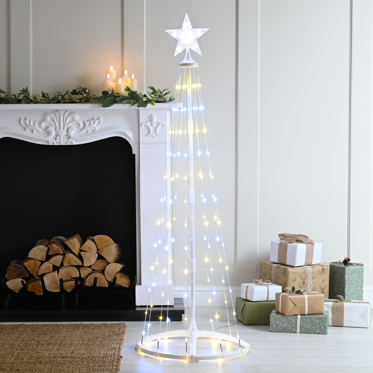 1.8m Warm White and White Tree Cone with 154 Multi Function LED Lights