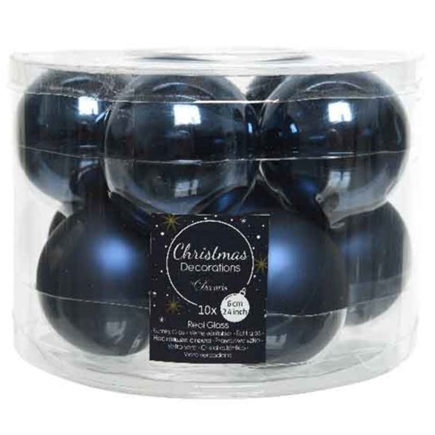 Pack of 10 Night Blue Glass Christmas Baubles