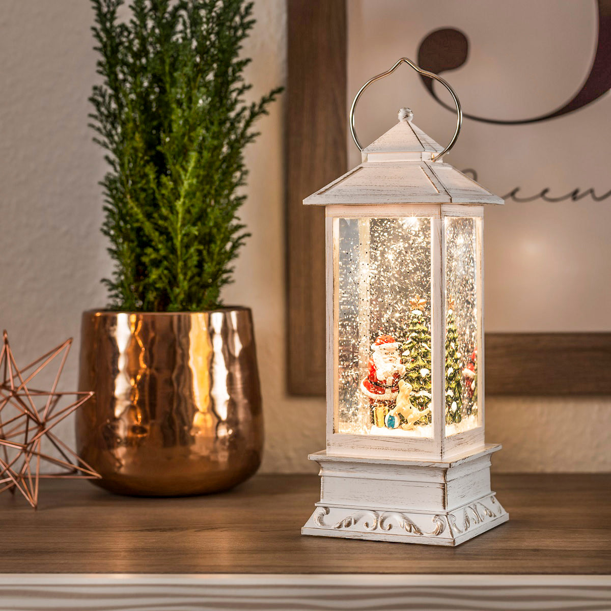 Christmas Lantern Water Spinner with Santa and Dog Scene