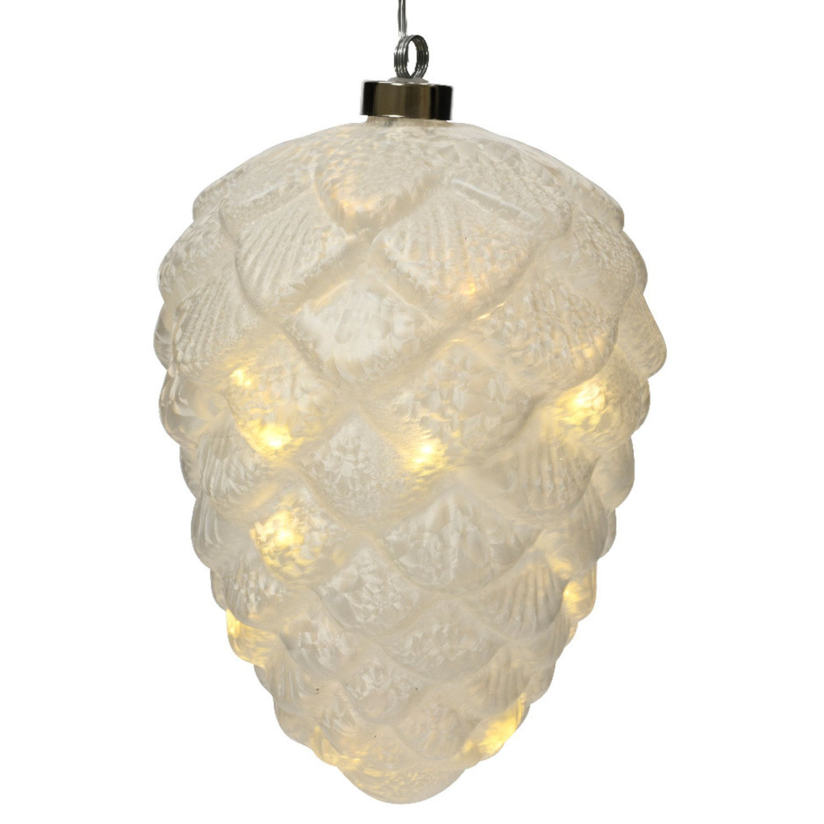 19cm Frosted Glass Hanging Pinecone with Warm White LED's