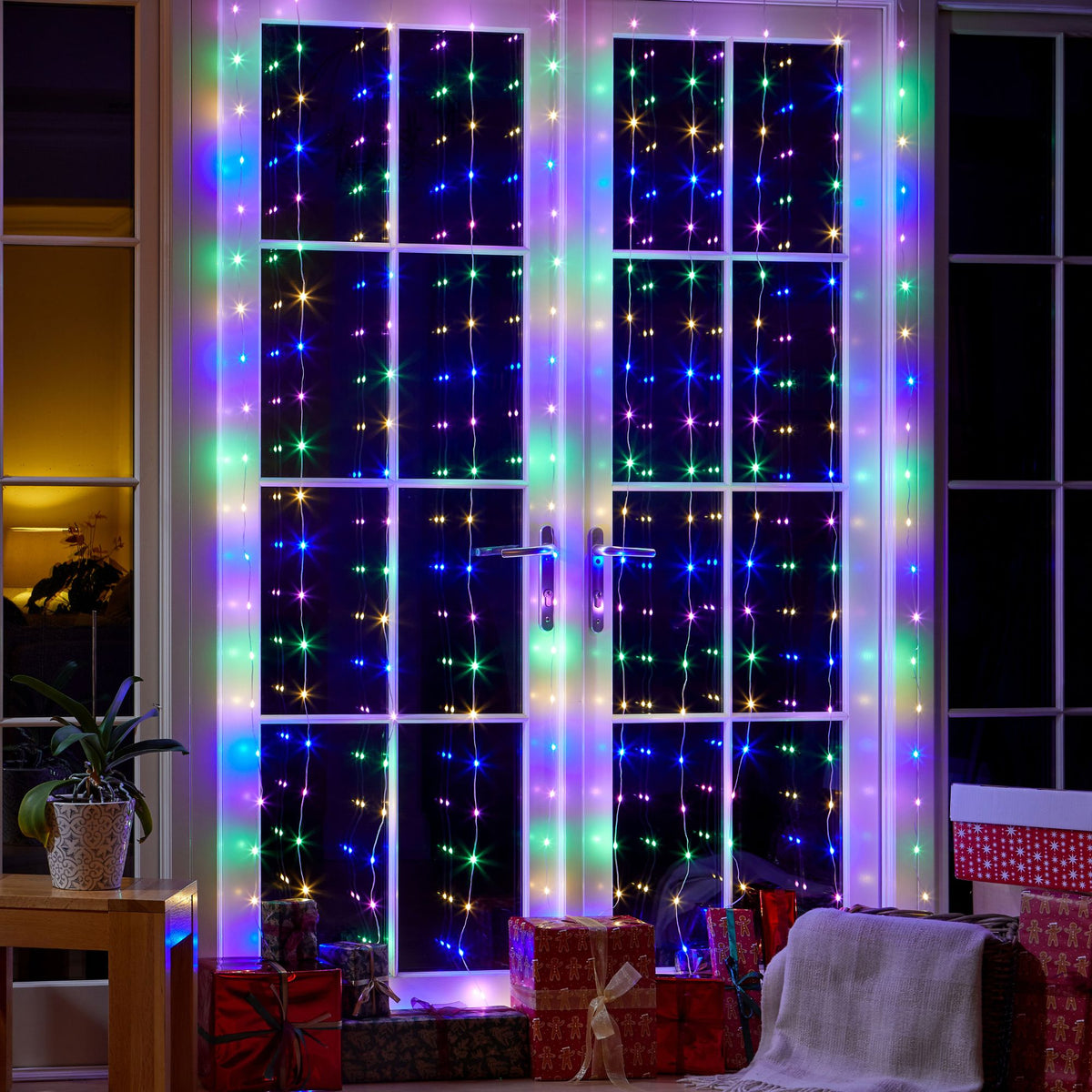 2m x 1.62m Multi Coloured Curtain Lights with 300 LED's