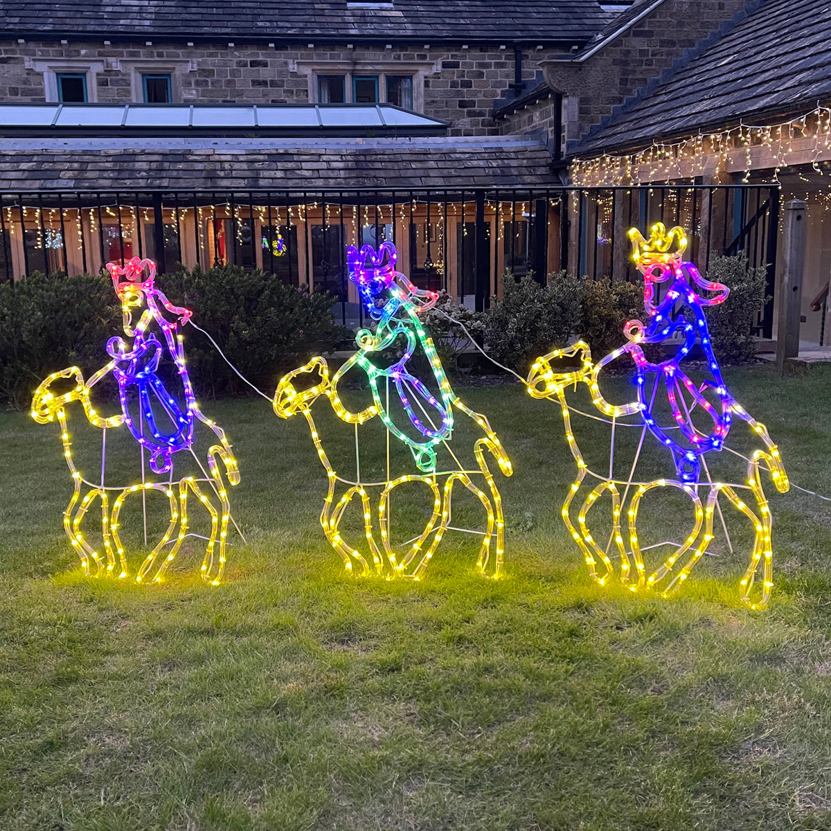 Three Wise Men on Camels Christmas Nativity Rope Light Silhouettes