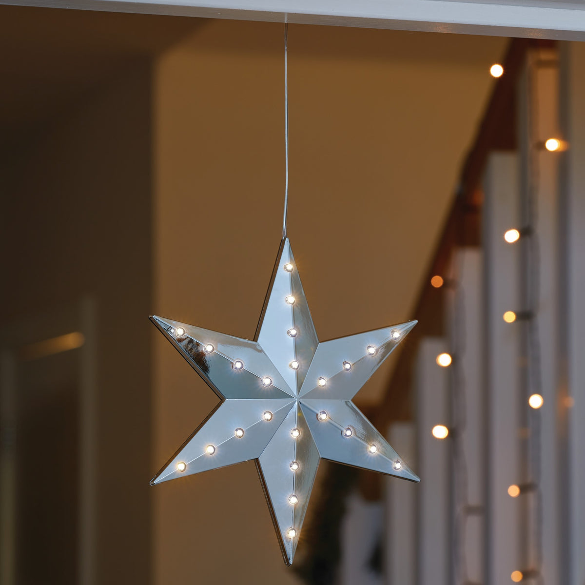 Hanging Silver Shooting Star LED Lit Decoration