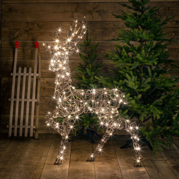 1.35m Brown Wicker Standing Richmond Stag with Warm White LEDs