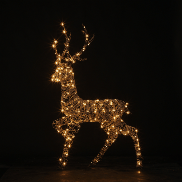 1.35m Brown Wicker Standing Richmond Stag with Warm White LEDs