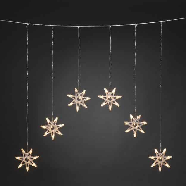 6 Warm White LED Acrylic Curtain Star Window Lights