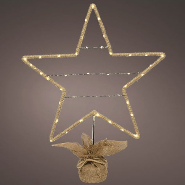 Lit Star in Burlap Base with 25 Warm White LED's