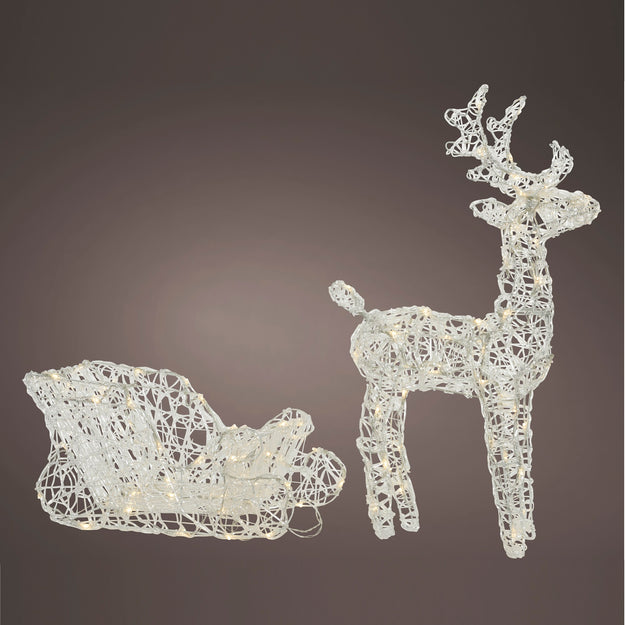 Acrylic Christmas Reindeer and Sleigh with Warm White LEDs