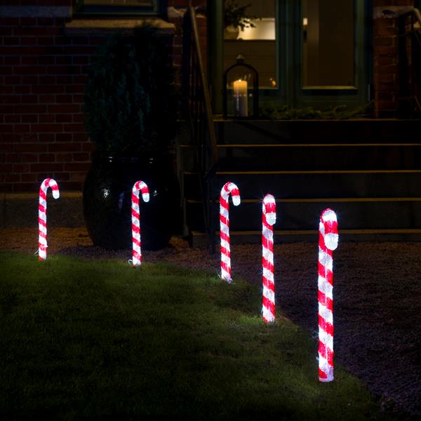 Set of 5 LED Acrylic Candy Cane Garden Stake Path Finders