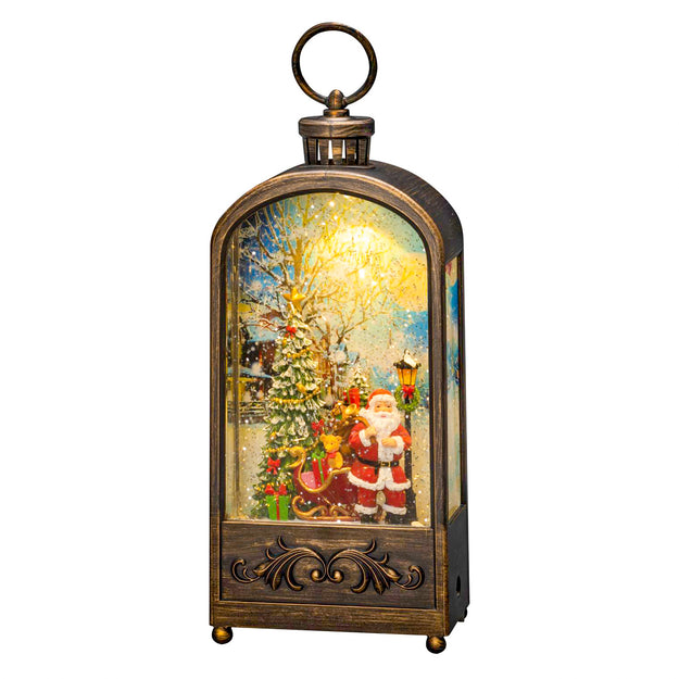 Santa & Christmas Tree Magical Bronzed Water Lantern with Lights