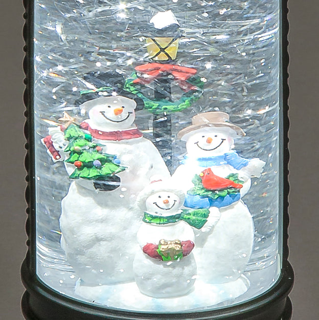 Water Lantern with Snowmen Christmas Family Scene