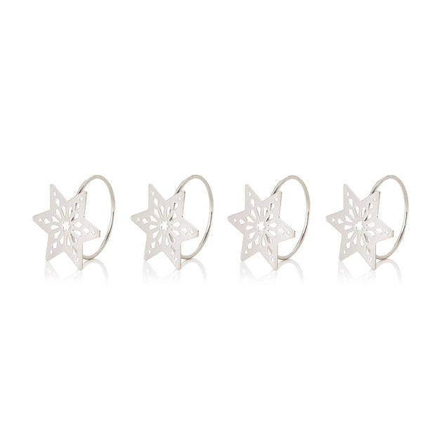 Set of 4 Silver Metal Star Christmas Napkin Rings