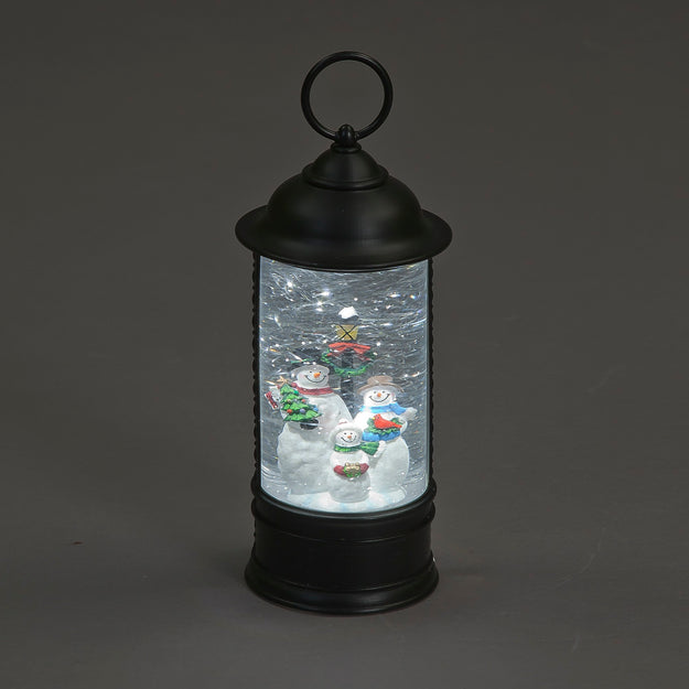 Water Lantern with Snowmen Christmas Family Scene