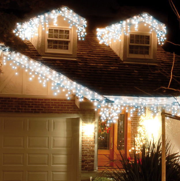 720 Blue and White Snowing Icicle Timer Lights