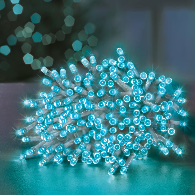 200 Turquoise Supabrights Multi Action LED String Lights on Clear Cable with Timer