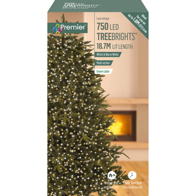 750 White and Warm White Treebrights Multi Action LED Lights with Timer