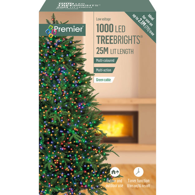 1000 Multi Coloured Treebrights Multi Action LED Lights with Timer