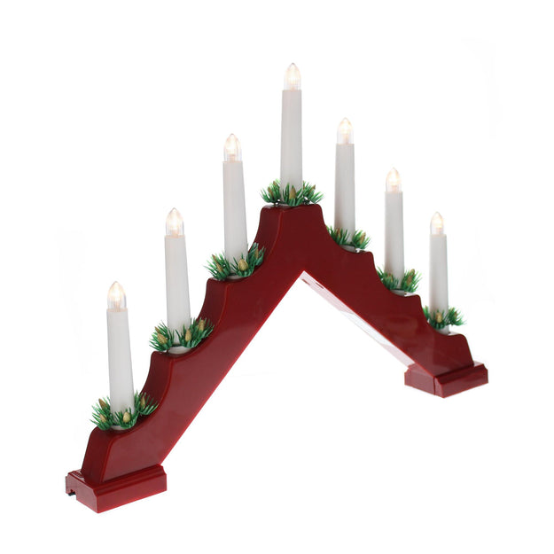 7 LED Lit Red Indoor Plastic Window Candle Bridge Battery Powered