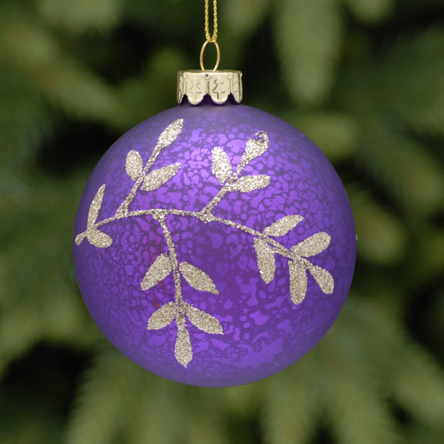 Purple Mercury Effect Gold Leaf Glass Bauble