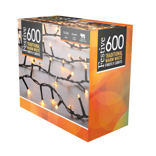 600 Traditional Warm White Firefly Twinkling Christmas Lights