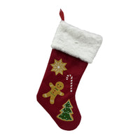 Red Christmas Stocking with Festive Appliqué Design